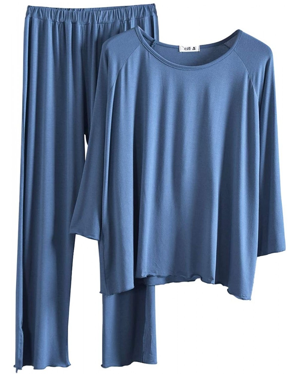 Womens Pajamas Set Long Sleeve Sleepwear Breathable 2 Piece Soft Modal Loungewear Nightwear Shirt&Pants Pjs A ink Blue - CA19...