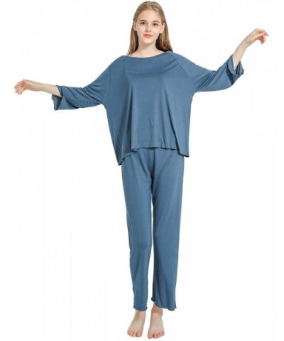 Womens Pajamas Set Long Sleeve Sleepwear Breathable 2 Piece Soft Modal Loungewear Nightwear Shirt&Pants Pjs A ink Blue - CA19...