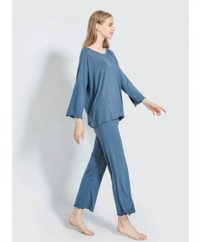 Womens Pajamas Set Long Sleeve Sleepwear Breathable 2 Piece Soft Modal Loungewear Nightwear Shirt&Pants Pjs A ink Blue - CA19...