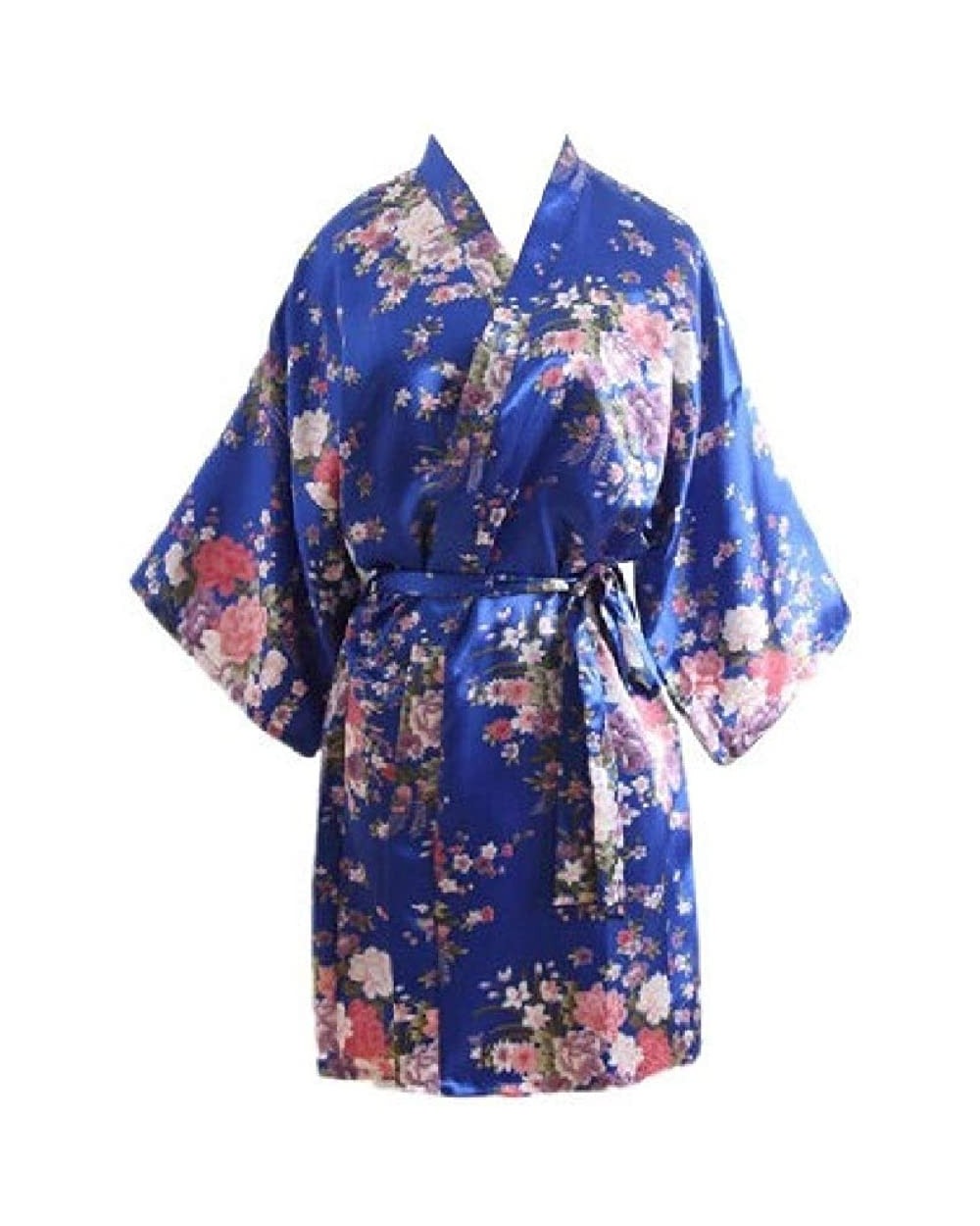 Kimono Belted Thin Short Sleeve Print Slim Fitted Sleepwear - 2 - C0193GD292Z $38.34 Tops