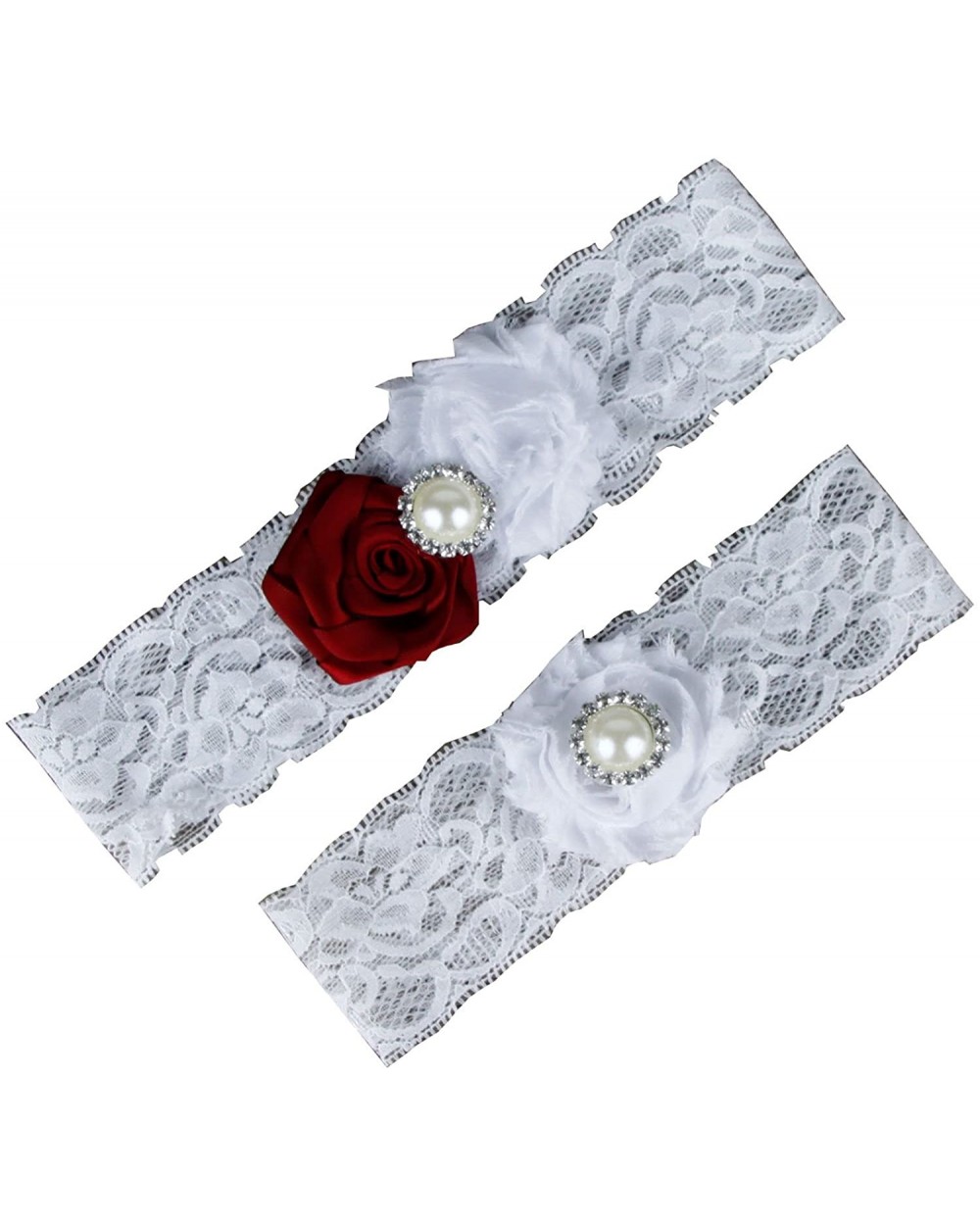 Women's 2-piece Rosette Flowers Lace Garters White/dkred - CE125TPR0PF $14.85 Garters & Garter Belts