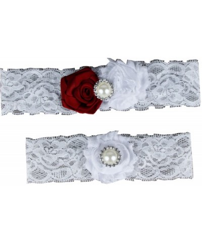 Women's 2-piece Rosette Flowers Lace Garters White/dkred - CE125TPR0PF $14.85 Garters & Garter Belts