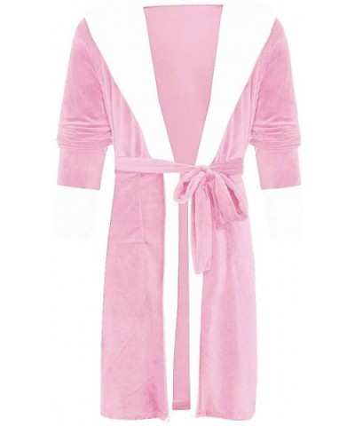 Women Winter Plush Lengthened Shawl Bathrobe Home Clothes Long Sleeved Robe Coat Sexy Lingerie Sling Nightgown Pink - C3199L4...