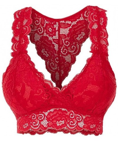 Women Fashion Stretchy Floral Lace Hollow Out Bralette Bra Everyday Bras - Red - CG198SLIYO0 $25.83 Bras