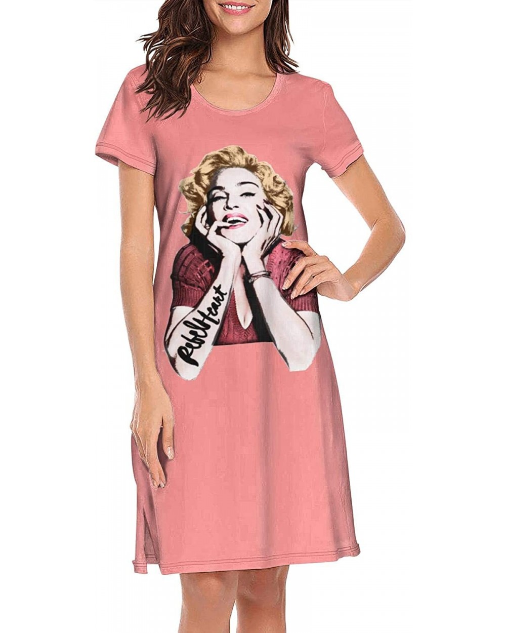 Madonna-Sexy-Rebel-Heart- Sexy Nightgowns Long Nightdress Sleepshirts Sleepwear for Women Men - White-141 - CS19DYRTL8C $44.5...