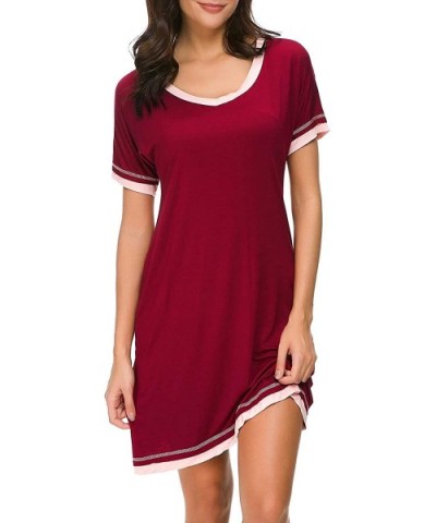 Womens Comfort Knitted Sleepwear Sleepshirts Nightgowns S Short XXL - Wine Red - CZ19DQTX42E $37.47 Nightgowns & Sleepshirts