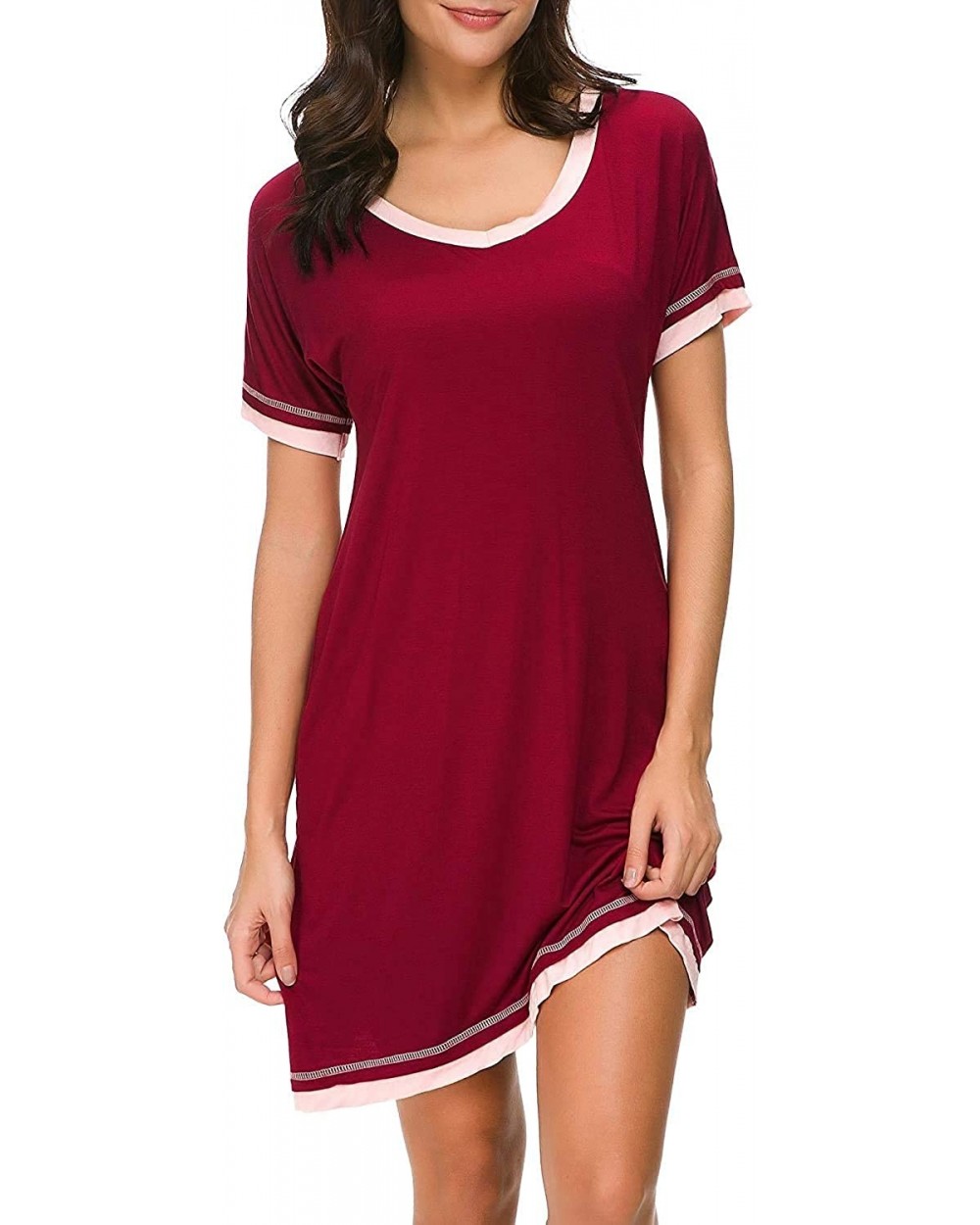 Womens Comfort Knitted Sleepwear Sleepshirts Nightgowns S Short XXL - Wine Red - CZ19DQTX42E $37.47 Nightgowns & Sleepshirts