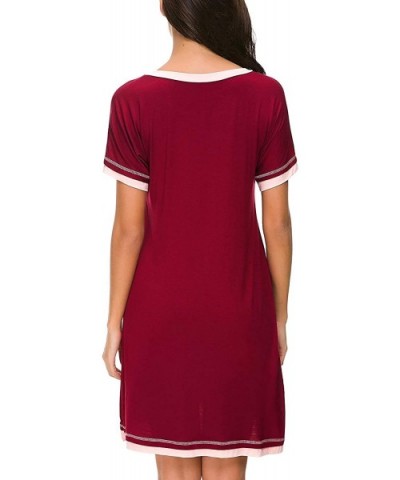 Womens Comfort Knitted Sleepwear Sleepshirts Nightgowns S Short XXL - Wine Red - CZ19DQTX42E $37.47 Nightgowns & Sleepshirts