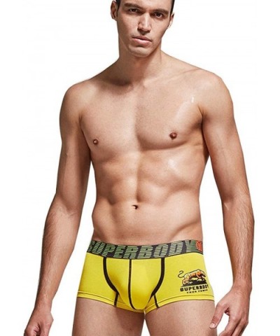 Mens Sexy Lingerie Boxer Briefs- Short Leg Underwear with Comfort Waistband - Yellow - C61982DX58Y $21.54 Boxer Briefs