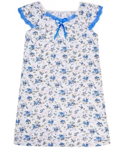 Women Floral Nightgowns Round Neck Sleeveless Sleepwear Mom Nightdress - Blue - CX18YZM53ZG $24.20 Nightgowns & Sleepshirts