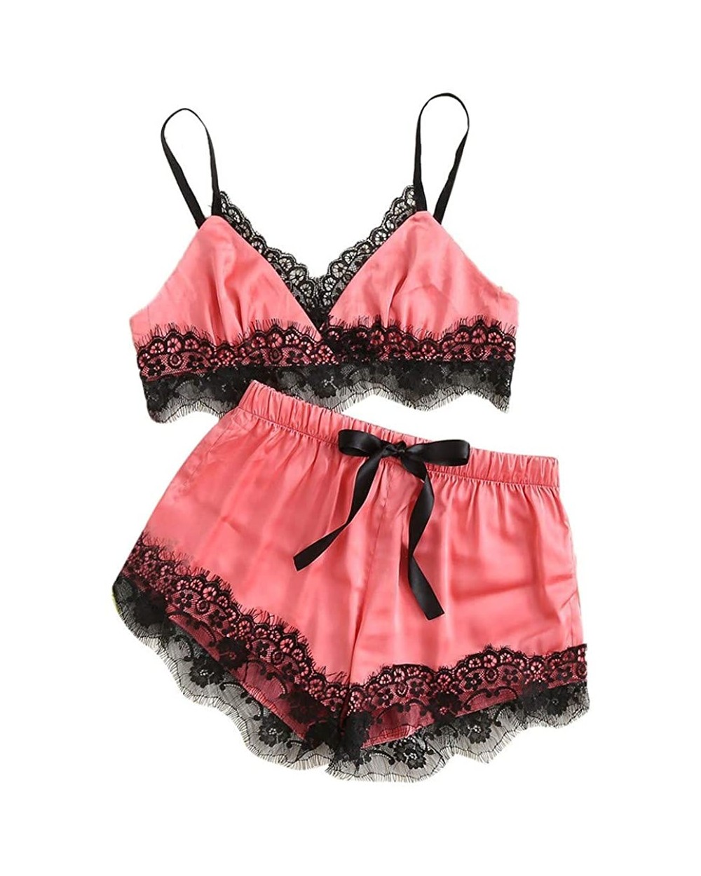 Women Satin Pajama Set PJ Bra and Shorts Set Sexy Nightwear Lingerie Set - Watermelon Red - CB18S93KC3G $16.37 Sets