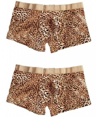 Mens Fashion Sexy Leopard Print U Convex Pouch Boxer Brief Underwear - 2 Pack Yellow - CQ18K5RA9GO $25.99 G-Strings & Thongs