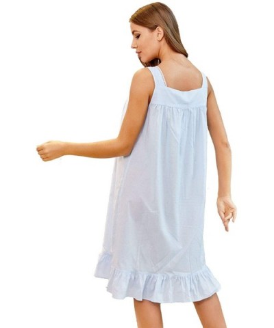 Womens Comfy Cotton Embroidered Nightshirt Sleeveless Victorian Sleepwear Lightweight Nightgowns Sleep Dress Blue - C11942GEI...