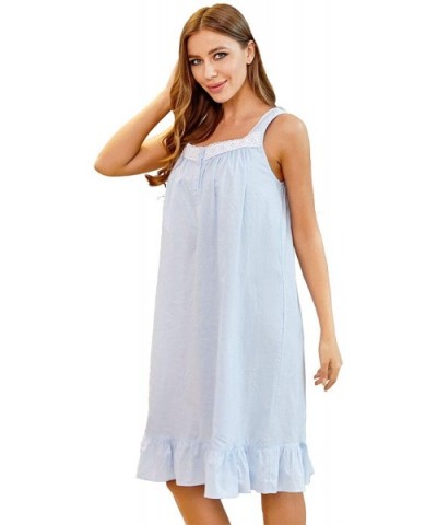 Womens Comfy Cotton Embroidered Nightshirt Sleeveless Victorian Sleepwear Lightweight Nightgowns Sleep Dress Blue - C11942GEI...