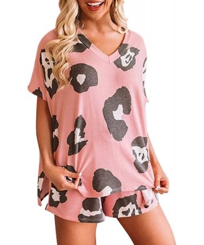 Womens Cute Summer Short Sleeve Lip/Ombre Print V Neck Pajamas Set Pjs Sets Loungewear Sleepwear Shorts Sets A Pink - C7197Y2...