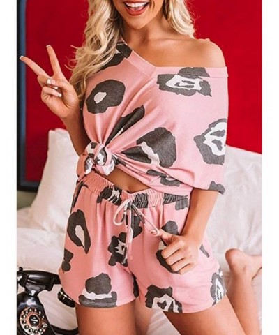 Womens Cute Summer Short Sleeve Lip/Ombre Print V Neck Pajamas Set Pjs Sets Loungewear Sleepwear Shorts Sets A Pink - C7197Y2...