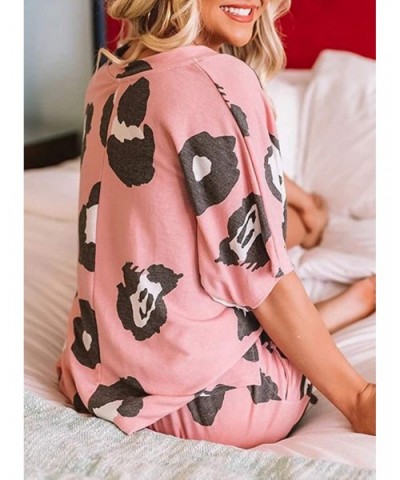 Womens Cute Summer Short Sleeve Lip/Ombre Print V Neck Pajamas Set Pjs Sets Loungewear Sleepwear Shorts Sets A Pink - C7197Y2...