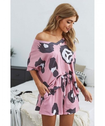 Womens Cute Summer Short Sleeve Lip/Ombre Print V Neck Pajamas Set Pjs Sets Loungewear Sleepwear Shorts Sets A Pink - C7197Y2...