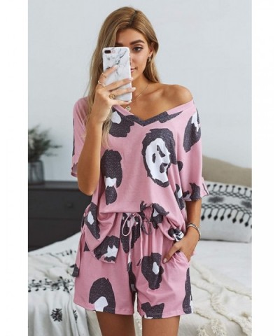 Womens Cute Summer Short Sleeve Lip/Ombre Print V Neck Pajamas Set Pjs Sets Loungewear Sleepwear Shorts Sets A Pink - C7197Y2...