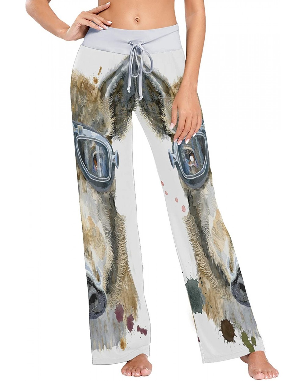 Womens Pajama Lounge Pants Watercolor Wild Boar with Biker Sunglasses Wide Leg Casual Palazzo Pj Sleep Pants Laides - 3d Prin...