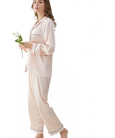 Women's Satin Pj Short Long Set Pajamas Sets Silk Sleepwear Two Piece Nightwear - Champagne - CC18SKEQ5U4 $31.78 Sets