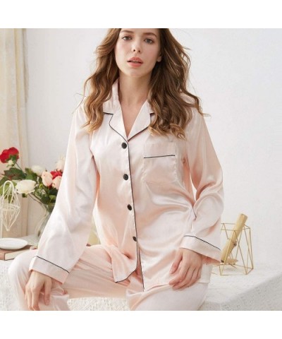 Women's Satin Pj Short Long Set Pajamas Sets Silk Sleepwear Two Piece Nightwear - Champagne - CC18SKEQ5U4 $31.78 Sets