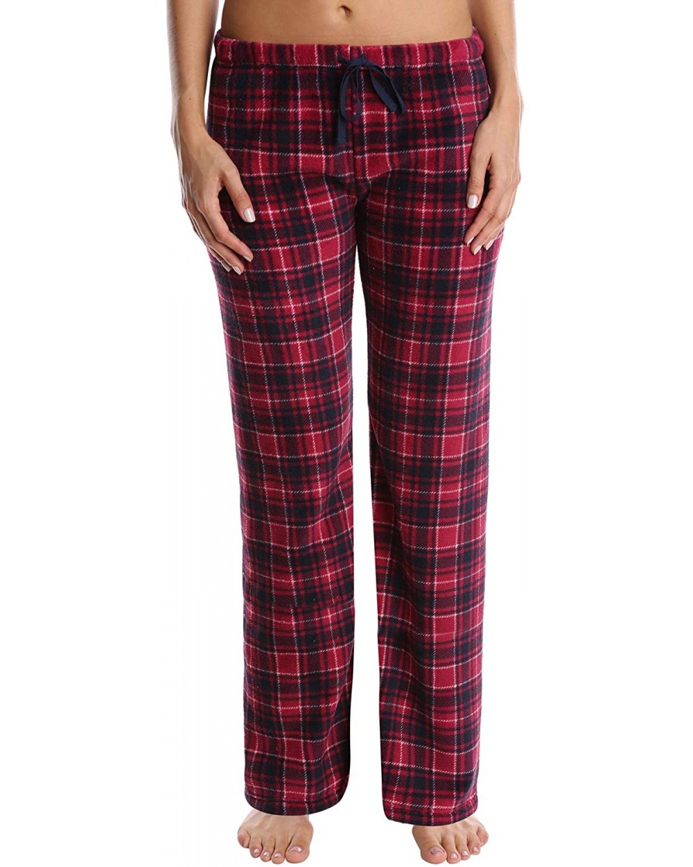 Women's Plush Pajama Pants - Ladies Lounge & Sleepwear Bottoms - Rasperry and Navy Plaid - CX18DSS63U5 $15.65 Bottoms