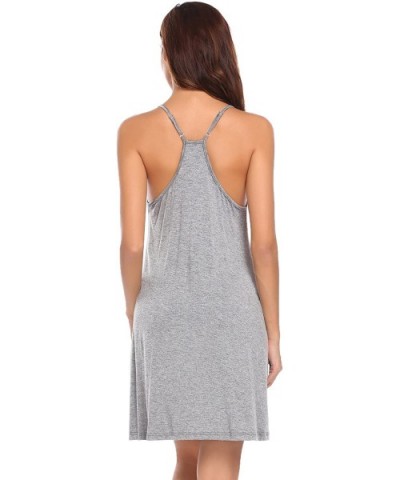 Boyfriend Nightshirt Button Nightgown Loose V-Neck Sleepwear Sleep Dress - Style A-light Grey - C718OTYDZUM $31.47 Nightgowns...