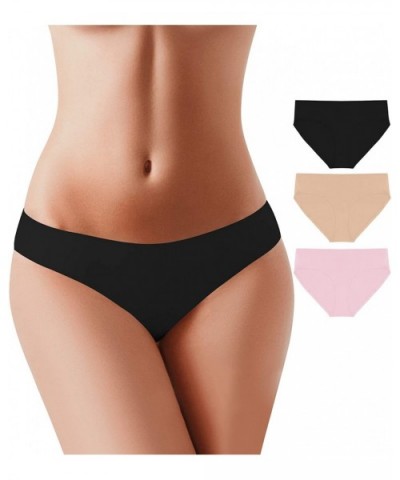 Bikini Panties Women's Low Rise String Breathable Soft Underwear Bonded No Show (6 Pack&3 Pack&1 Pack) - 3 Pack (1 Black 1 Sk...