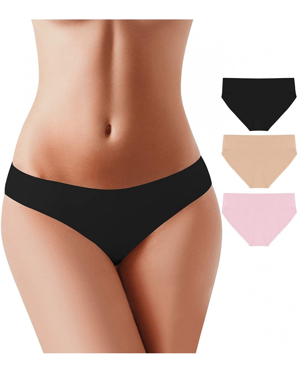 Bikini Panties Women's Low Rise String Breathable Soft Underwear Bonded No Show (6 Pack&3 Pack&1 Pack) - 3 Pack (1 Black 1 Sk...