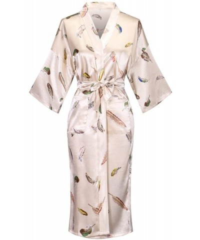 Floral Pattern Kimono Robe Long Bathrobe For Women - Champagne Feather - CM18O29H737 $31.04 Robes