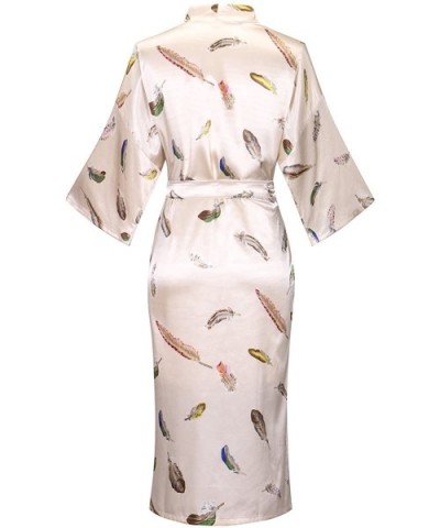 Floral Pattern Kimono Robe Long Bathrobe For Women - Champagne Feather - CM18O29H737 $31.04 Robes