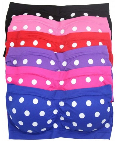 Women's 6 Pack Padded Seamless Bandeau Tube Bras - 6-pack Polka-dotted - CP18TAKLNRZ $37.59 Bras