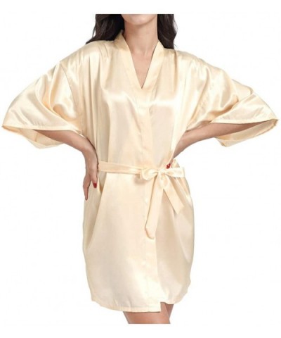 Women Satin Robe Sexy V-Neck Letter Print Silky Kimono Bathrobe Nightgown Sleepwear - Yellow - C9194TE9U9Z $23.22 Robes