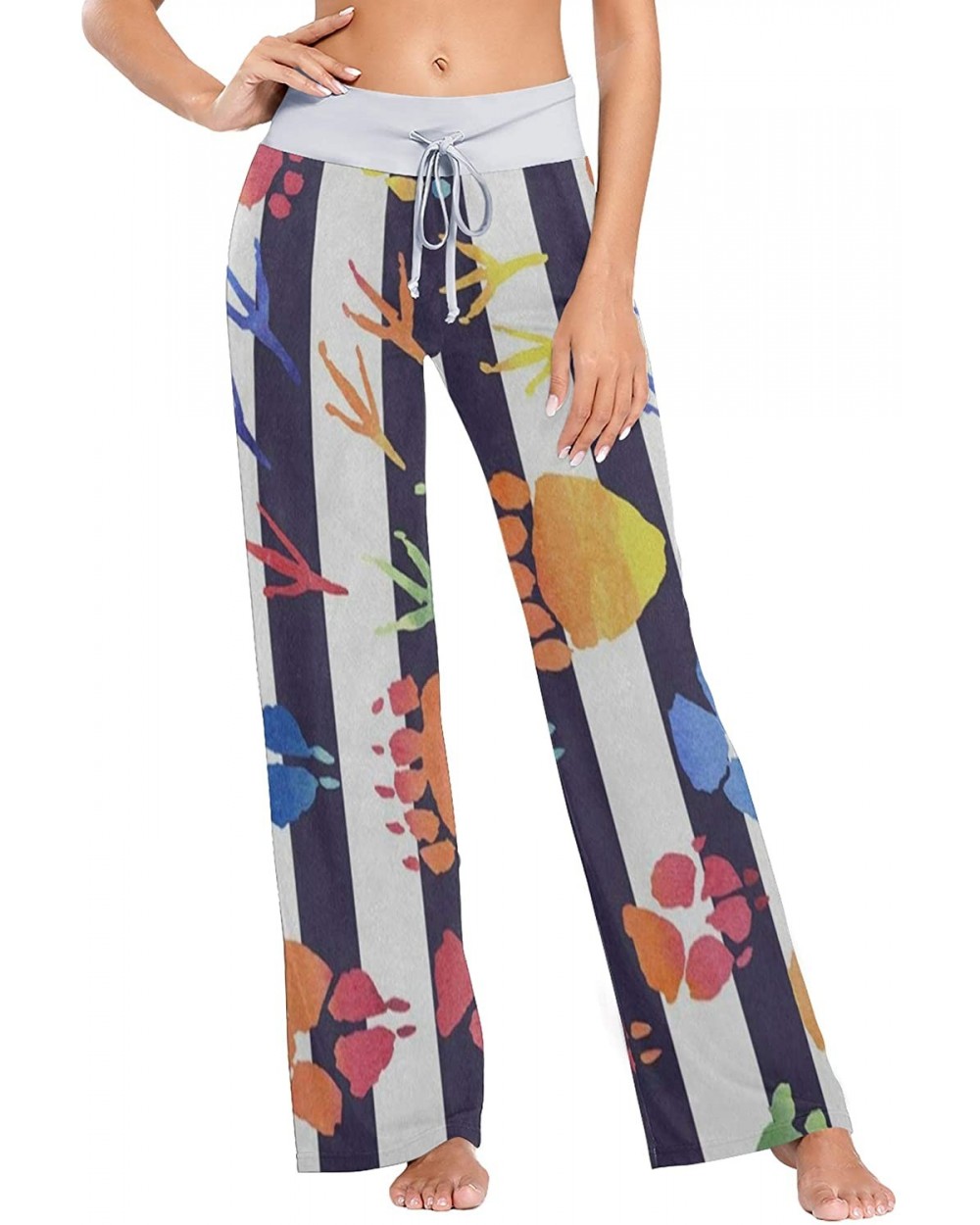 Women's Fashion Yoga Pants Palazzo Casual Print Wide Leg Lounge Pants Comfy Casual Drawstring Long Pajama Pants - Multicolore...