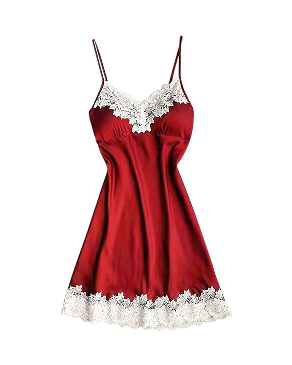 Women Sexy Lingerie Ladies Silk Lace Nightdress Babydoll Sleepwear Nightgown Plus Size - Red 6 - CF18YKR8IR2 $11.86 Nightgown...