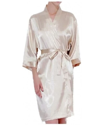 Womens Wrap Loungewear Knit Robe Lounger Plus-Size Nightgown Knit Robe Champagne XS - Champagne - CB19DCXIMQC $34.32 Robes