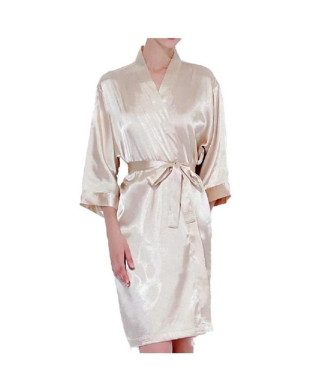 Womens Wrap Loungewear Knit Robe Lounger Plus-Size Nightgown Knit Robe Champagne XS - Champagne - CB19DCXIMQC $34.32 Robes