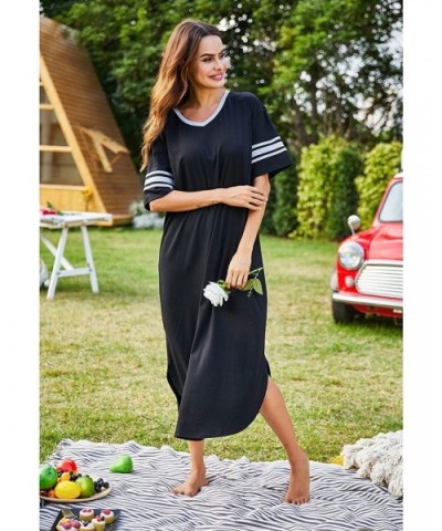 Long Nightgown- Womens V Neck Loungewear Oversized Sleepwear Loose Sleep Dress - Long Nightgown_black - C918AZLX4Y7 $37.92 Ni...