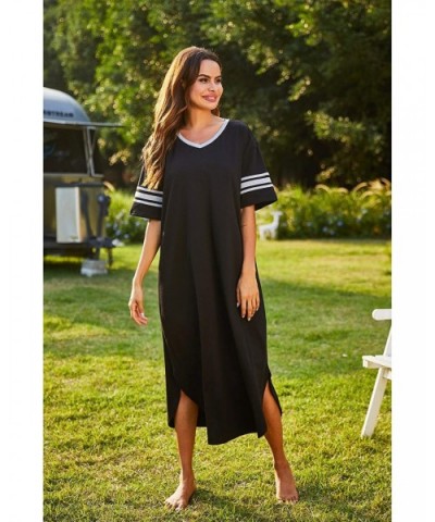 Long Nightgown- Womens V Neck Loungewear Oversized Sleepwear Loose Sleep Dress - Long Nightgown_black - C918AZLX4Y7 $37.92 Ni...