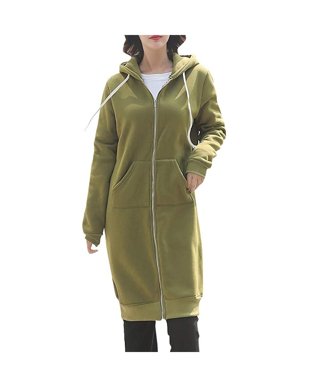 Long Solid Coat Women Fashion Hooded Jacket Long Sleeve with Pocket - B-green - CD18R5D3W8R $54.26 Thermal Underwear