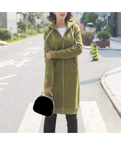 Long Solid Coat Women Fashion Hooded Jacket Long Sleeve with Pocket - B-green - CD18R5D3W8R $54.26 Thermal Underwear