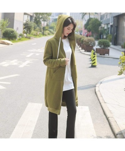 Long Solid Coat Women Fashion Hooded Jacket Long Sleeve with Pocket - B-green - CD18R5D3W8R $54.26 Thermal Underwear