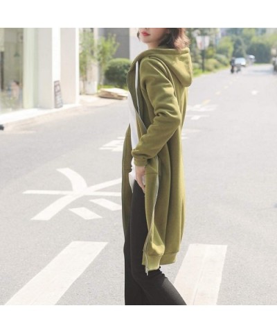 Long Solid Coat Women Fashion Hooded Jacket Long Sleeve with Pocket - B-green - CD18R5D3W8R $54.26 Thermal Underwear