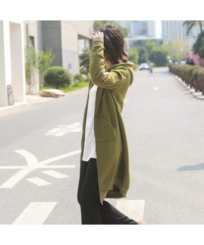 Long Solid Coat Women Fashion Hooded Jacket Long Sleeve with Pocket - B-green - CD18R5D3W8R $54.26 Thermal Underwear