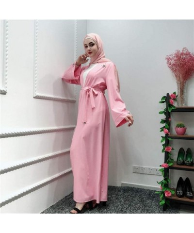 Openwork Embroi Long Dress Women Robe Open Abaya Cardigan Muslim Dubai Robe Gown - Pink - CK18UX7793G $59.24 Robes