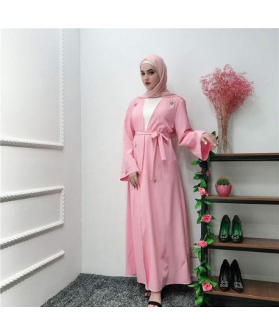 Openwork Embroi Long Dress Women Robe Open Abaya Cardigan Muslim Dubai Robe Gown - Pink - CK18UX7793G $59.24 Robes