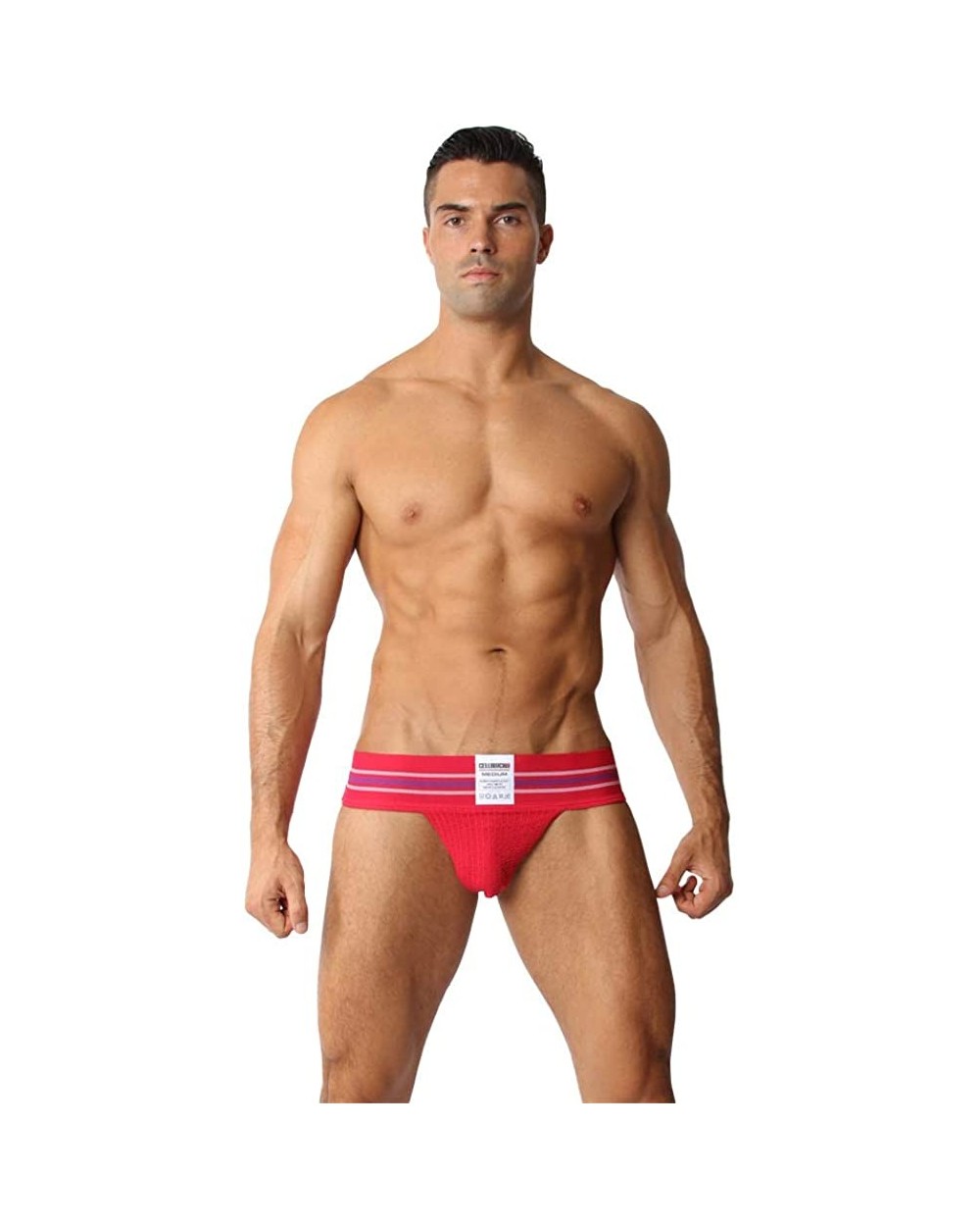 Mens Tight End Jockstrap - Red - CJ18N86MUCH $42.10 Briefs