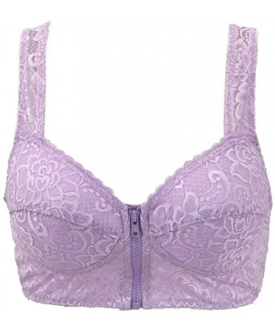 Front Cross Breathable Silk Bra Solid Color Curved Gathered Bra - K-purple - CC193N9YHWX $23.60 Bras