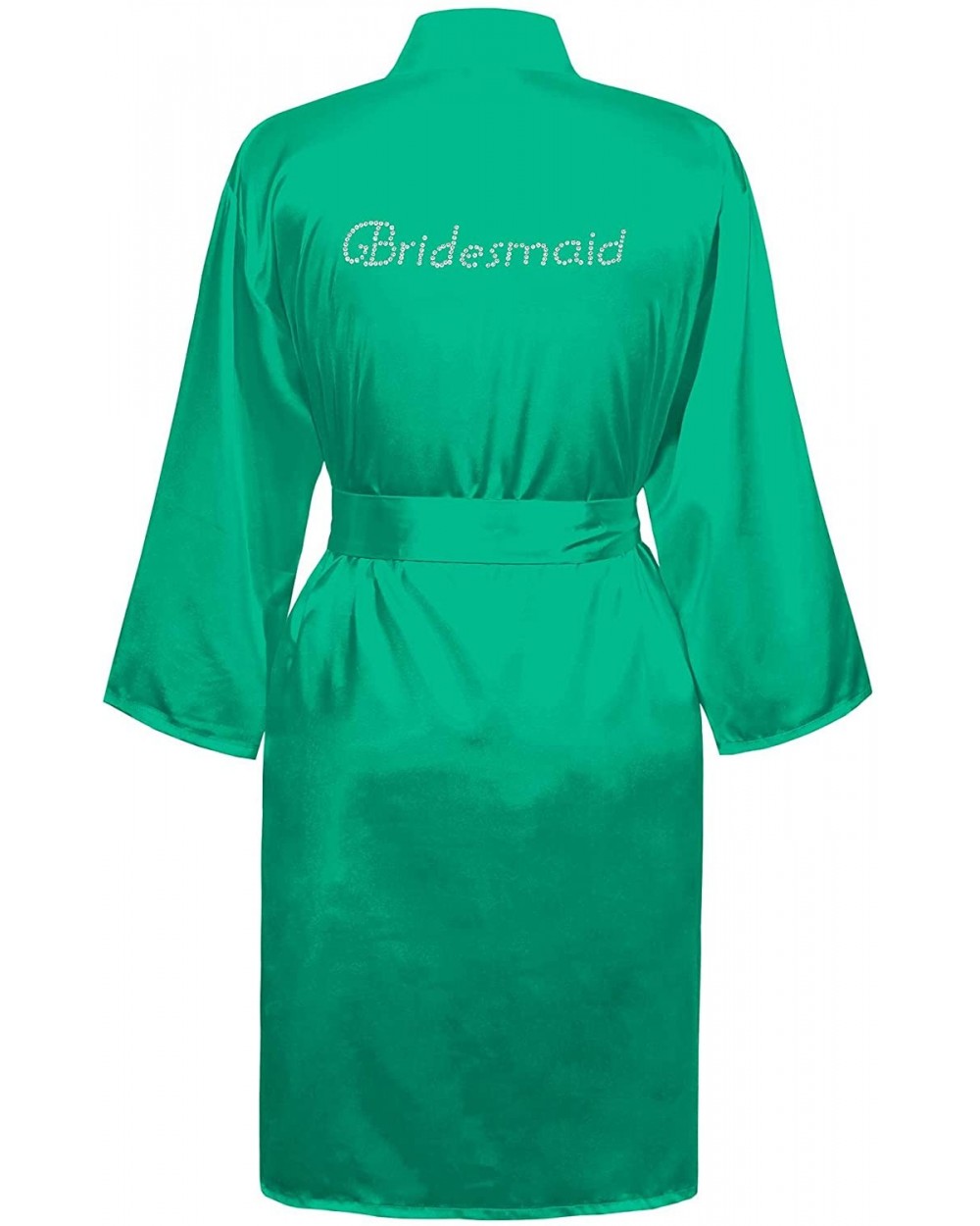 Bridesmaid Robe with Rhinestones- 3/4 Sleeves - Emerald - CR182GI2T7K $25.06 Robes